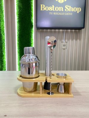 Juego de Cócteles de Bambú con Coctelera, Medidor y Cuchara de Cóctel