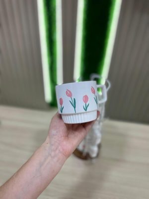 Set de 4 Tazas Apilables con Soporte – Diseño Floral Tulipanes
