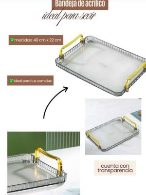 Bandeja Acrílica Transparente para Servir con Asas – Bandeja Decorativa 40 cm