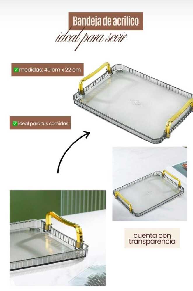 Bandeja Acrílica Transparente para Servir con Asas – Bandeja Decorativa 40 cm