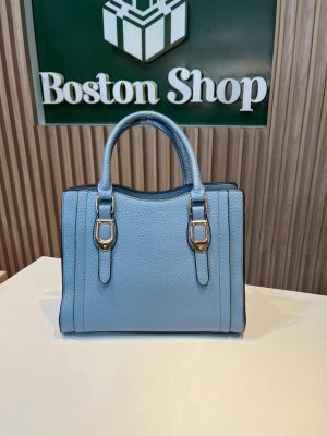 Cartera de Mano Elegante para Mujer Celeste – Bolso Clásico con Asas y Detalles Dorados