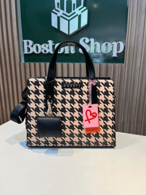 Cartera Mujer GORETT Pata de Gallo Blanco y Negro – Bolso de Mano con Correa Elegante