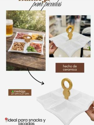 Bandeja para Picadas de Cerámica con Divisiones – Plato para Snacks 27 cm