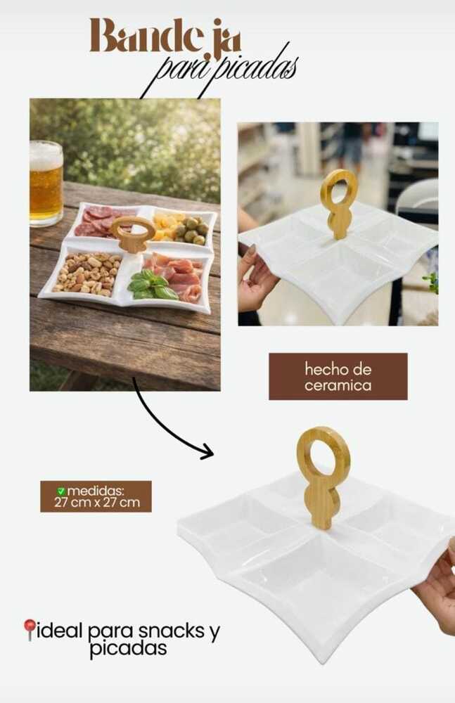Bandeja para Picadas de Cerámica con Divisiones – Plato para Snacks 27 cm